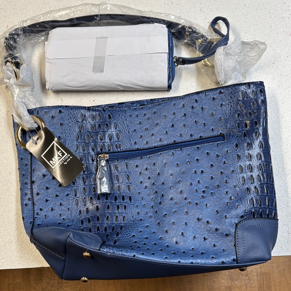 MKF Collection Blue Textured Shoulder Bag